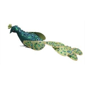 December Diamonds 79-81423 Green Glitter Peacock 10.5" Clip Christmas Ornament